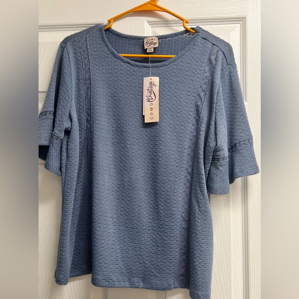 New Como Vintage Textured Blue Blouse